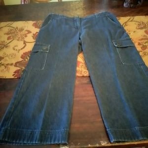 Ann Taylor lightweight dark denim cropped jeans.
